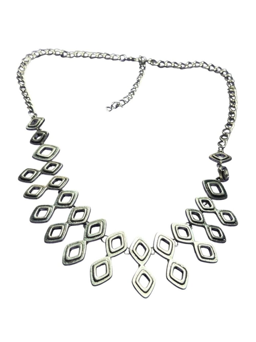 Silvertone Geometric Bib Necklace 18 - 20 inches Long